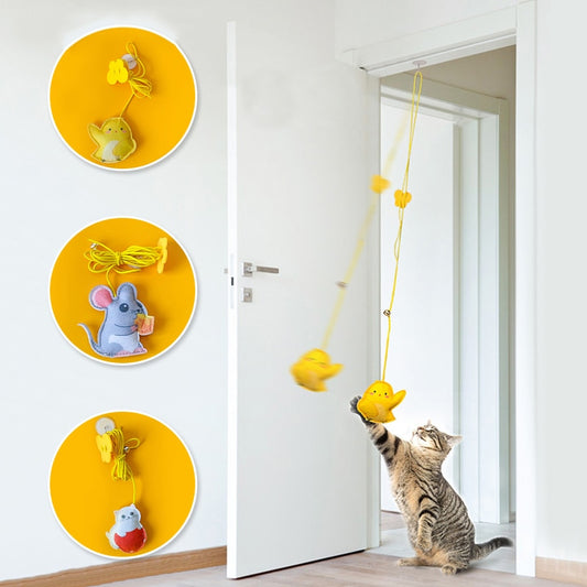 Interactive Cat Teaser Toys, Adhesive Hook Door Hanging Toy for Indoor Cats Kitty Play Chase Exercise,